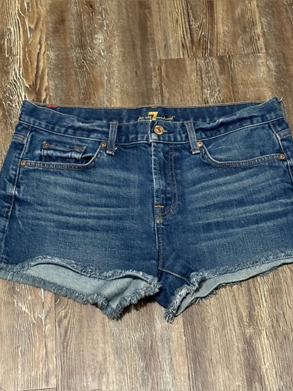 7 For All Mankind Cutoff Shorts Women's 28 Frayed Hem Dark Wash Spring Denim